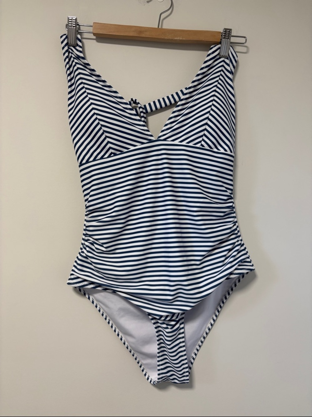 Cupshe Navy and White Striped V-Neck One-Piece Swimsuit